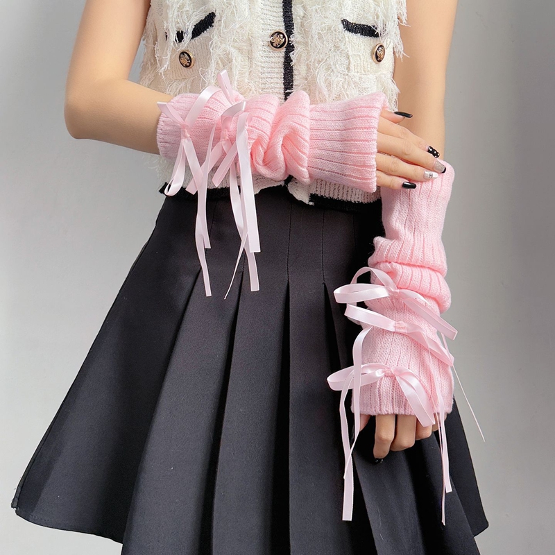 Sweet Ribbon Bow Knitted Warm  - đánh giá và giá Fingerless Glove Knit