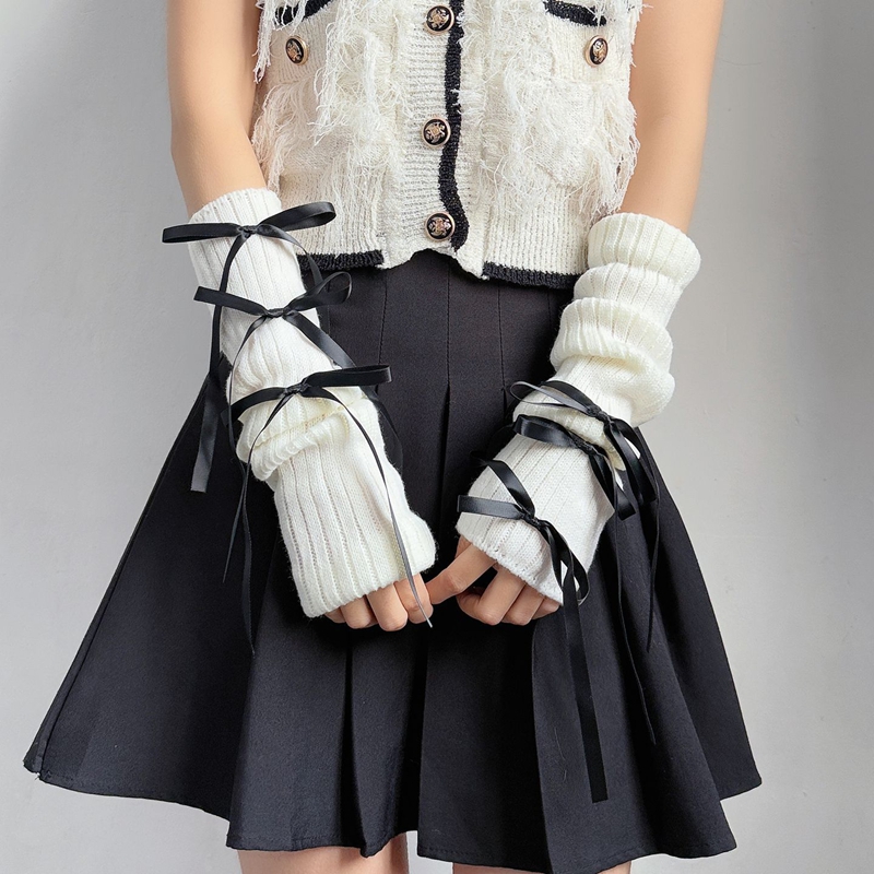 Sweet Ribbon Bow Knitted Warm  - đánh giá và giá Fingerless Glove Knit