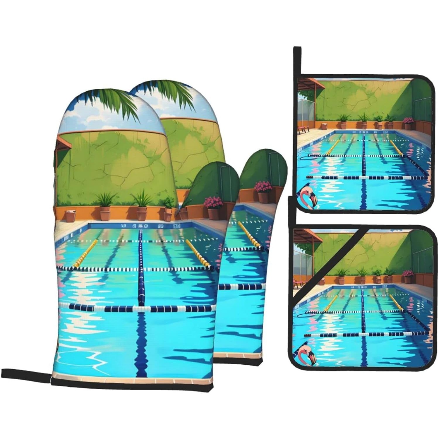 Flamingo and Swimming Pool Sil - đánh giá và giá Oven Mitt Silicone